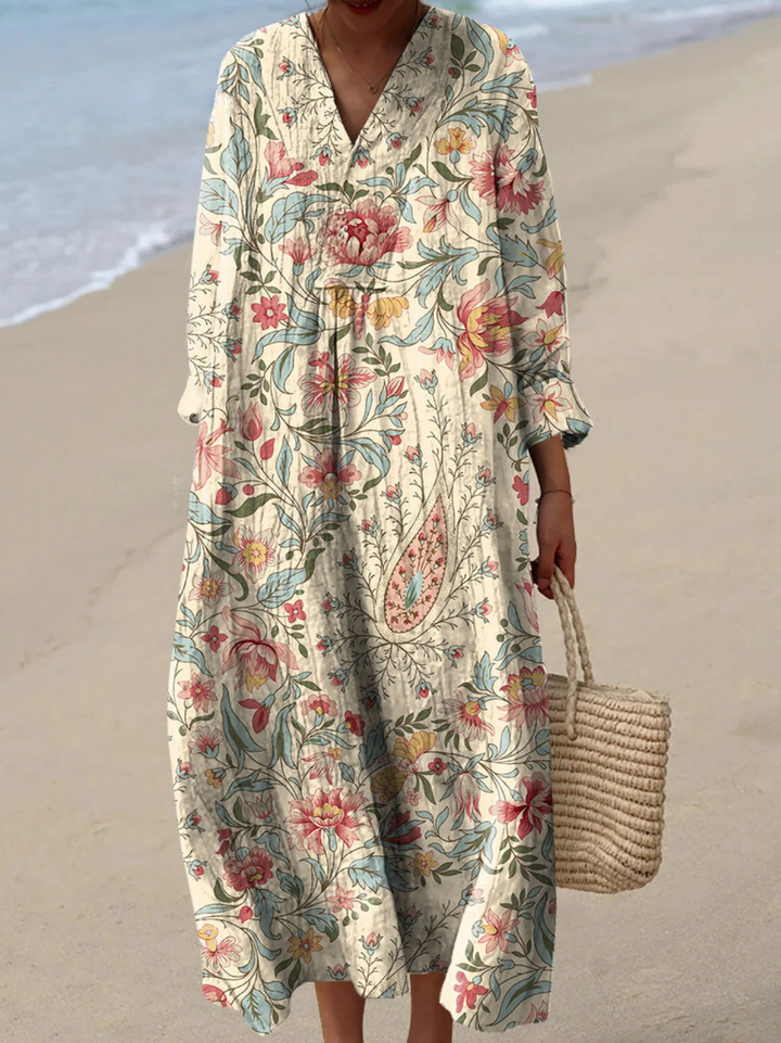 Amalia | Vintage Mooie Bloemen Kunstafdruk Jurk