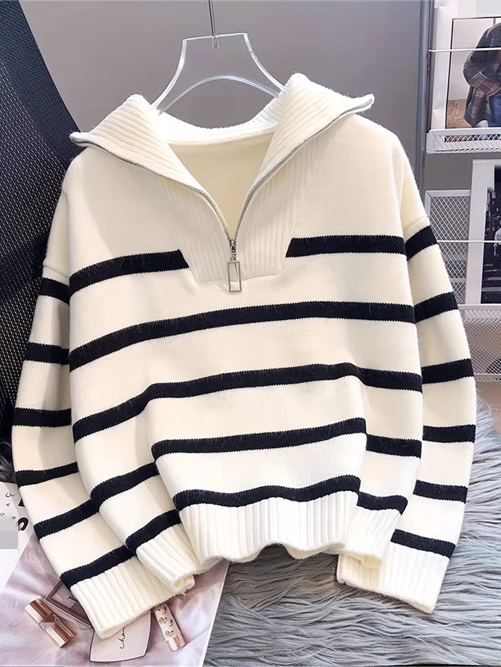 Sabina | Gestreepte Quarter-Zip Trui