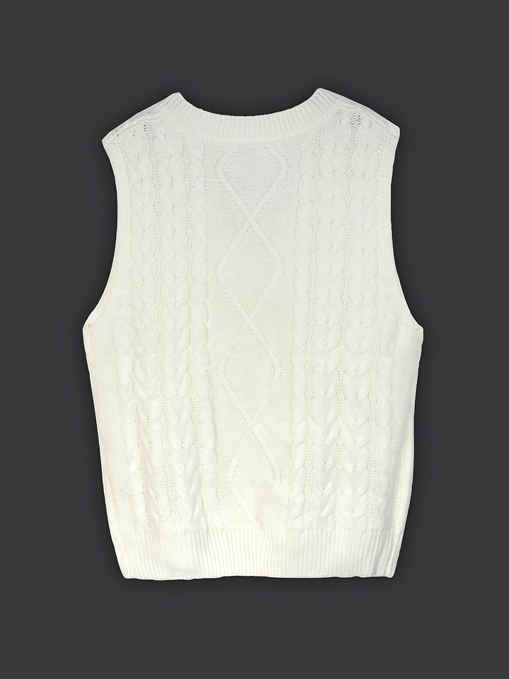 Cora | Gezellige Kabelgebreide V-Hals Sweater Vest