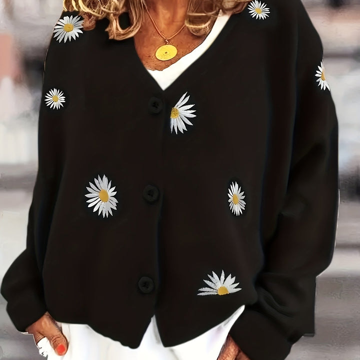 Maribel | Geborduurde Bloemen Knop-Front Cardigan