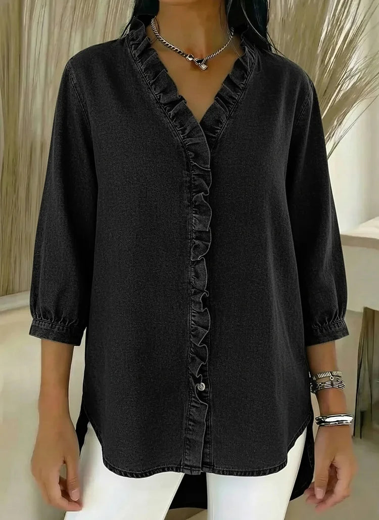 Paula | Stijlvolle Rimpel Blouse met Middellange Mouwen