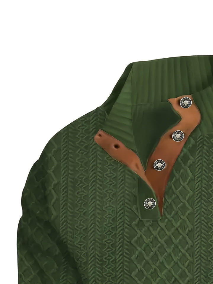 Ronan | Staande Kraag Knop Henley Trui