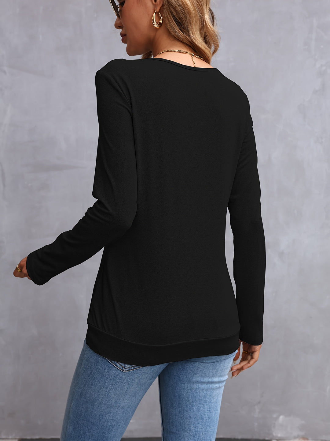 Kathryn | Zijknop V-Hals Lange Mouwen Top