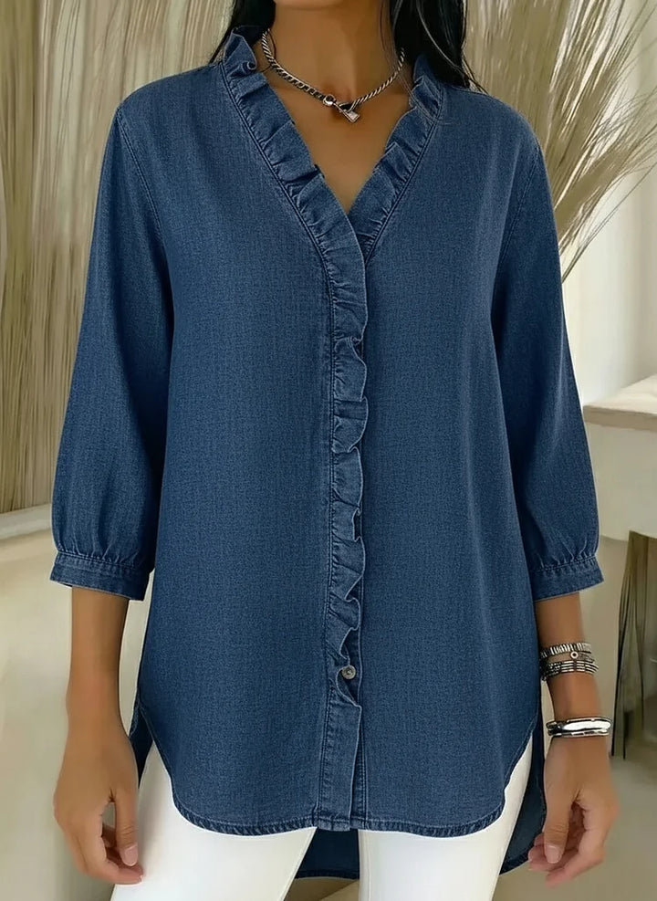Paula | Stijlvolle Rimpel Blouse met Middellange Mouwen