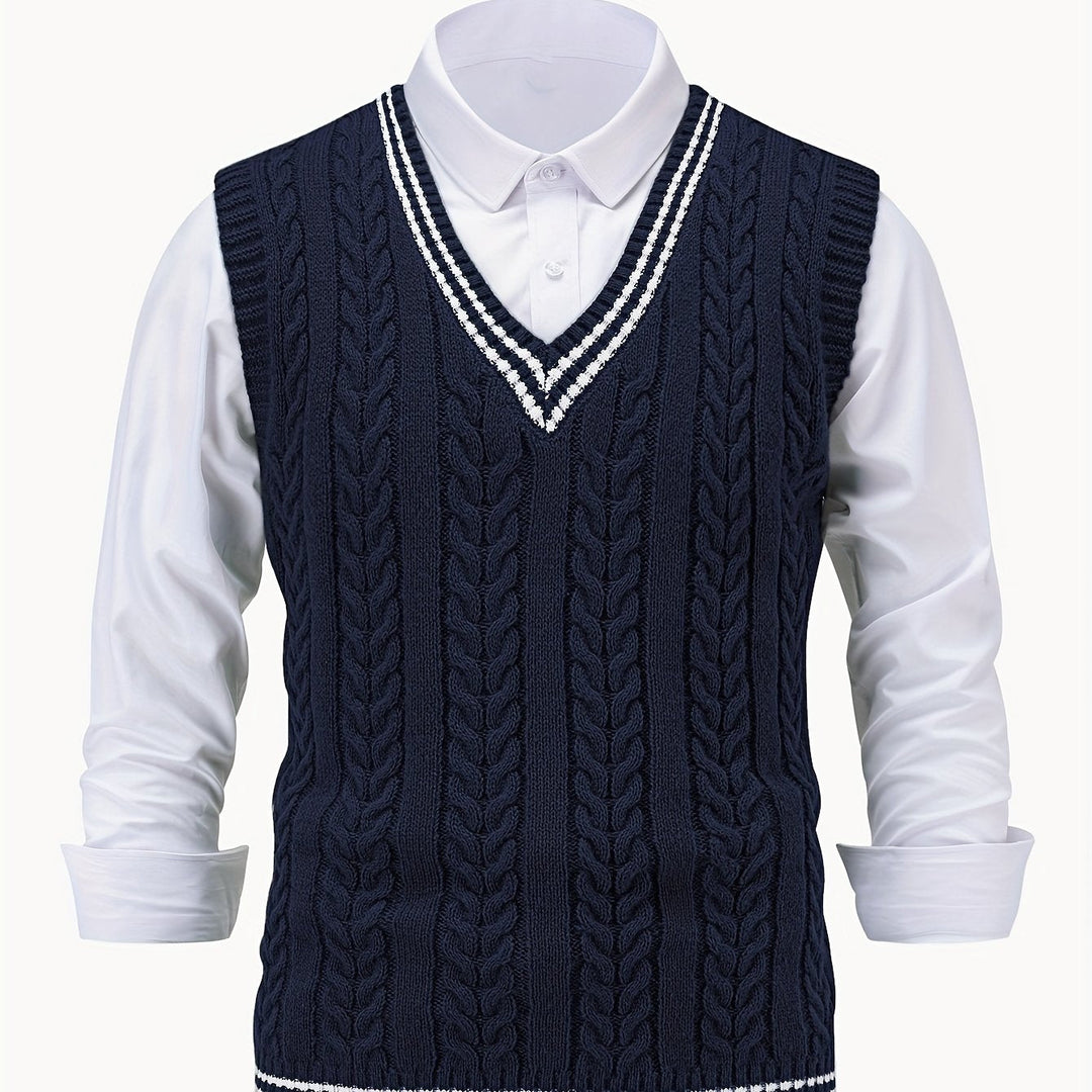 Gideon | Kabelgebreide V-Hals Sweater Vest