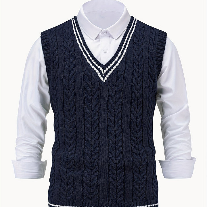 Gideon | Kabelgebreide V-Hals Sweater Vest