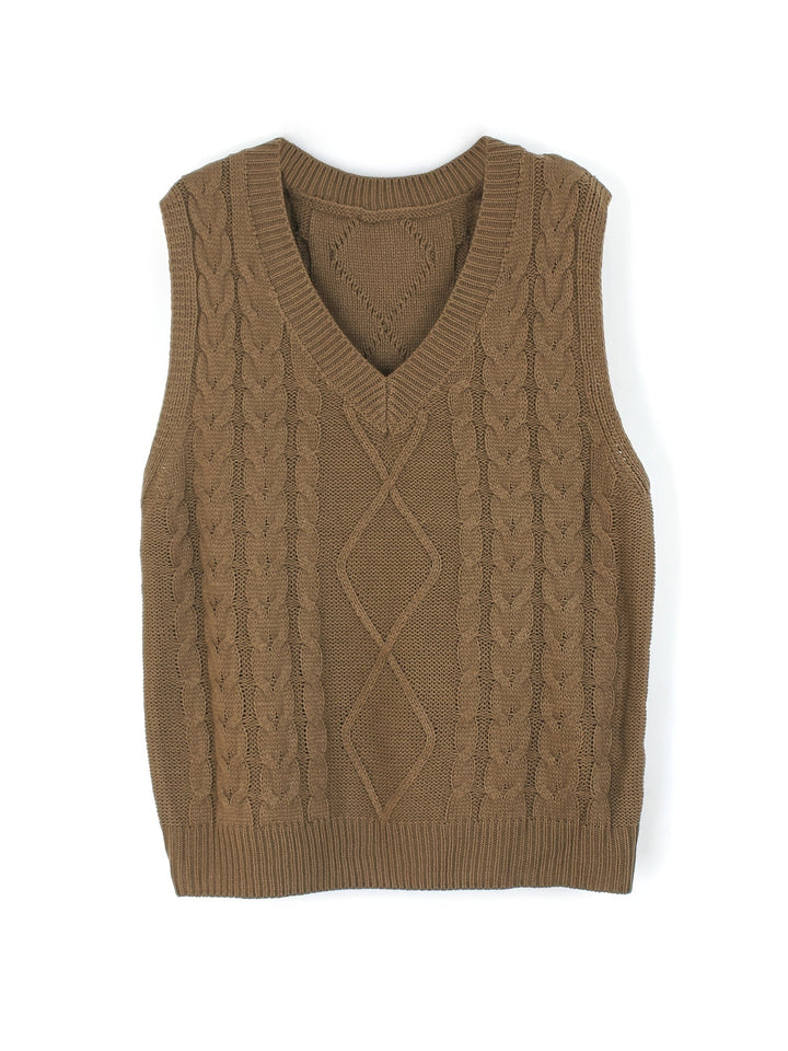 Cora | Gezellige Kabelgebreide V-Hals Sweater Vest