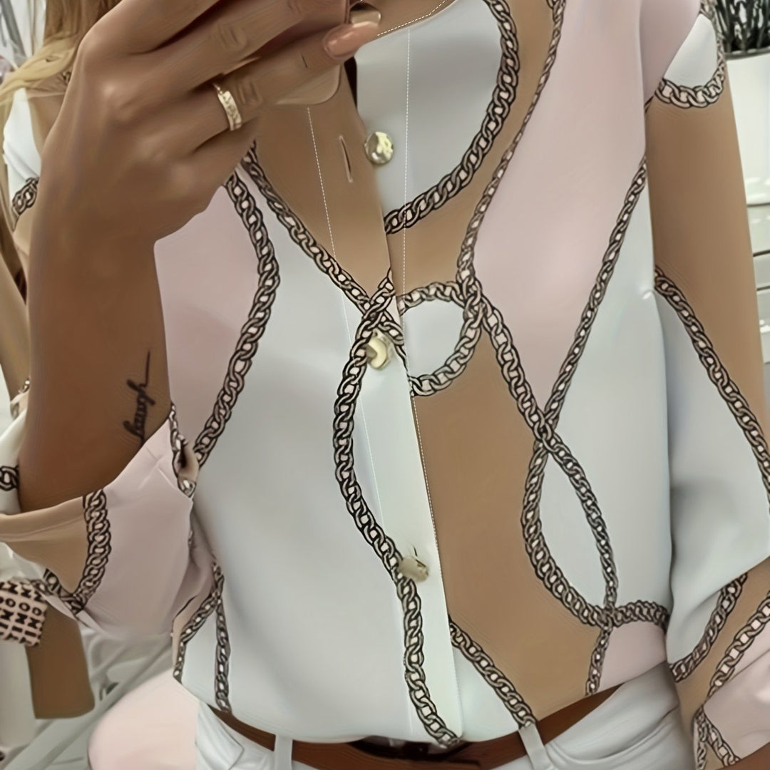 Ingrid | Kraagshirt met Kettingprint