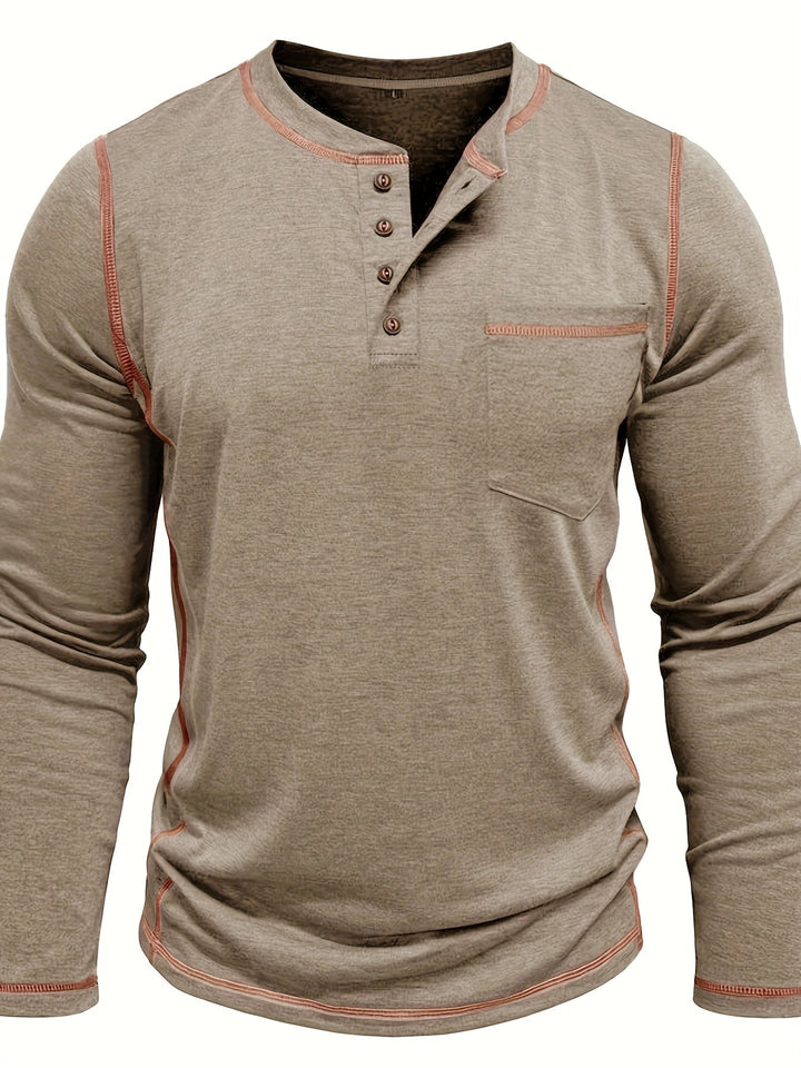 Reuben | Contrast-Stitch Lange Mouwen Henley