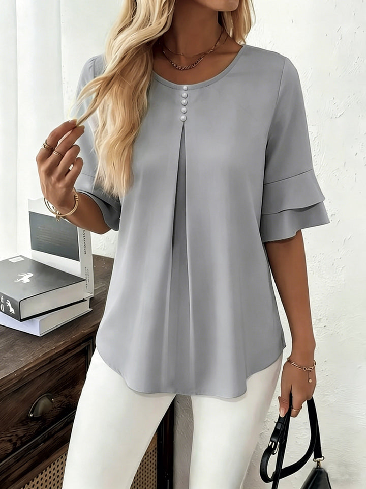 Karen | Blouse met Flared Mouwen en Plissé