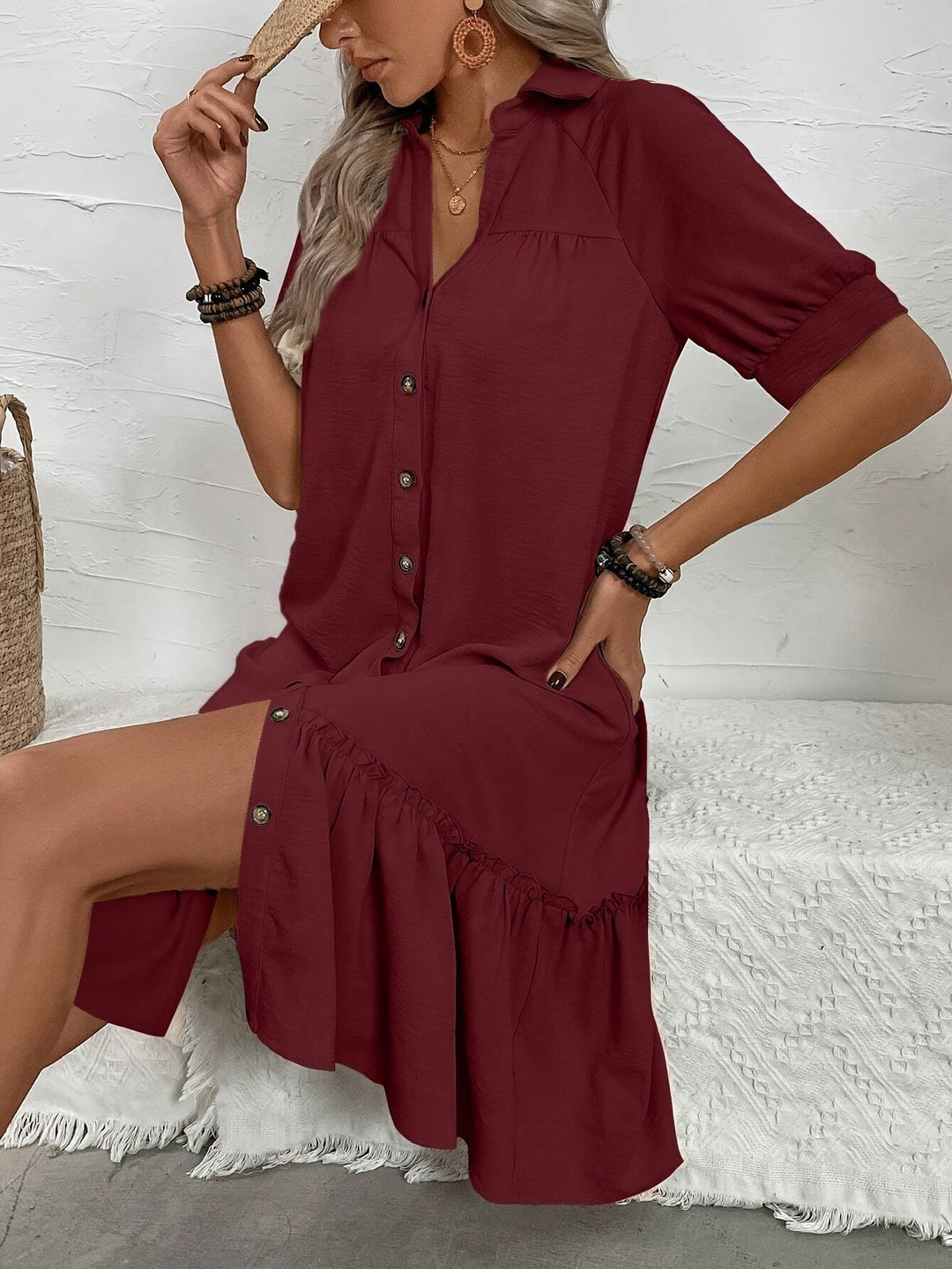 Maevelle | Knoploze Boho Midi Jurk