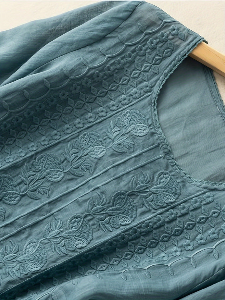 Susannah | Geborduurde Blouse met Ronde Hals