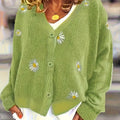 Maribel | Geborduurde Bloemen Knop-Front Cardigan