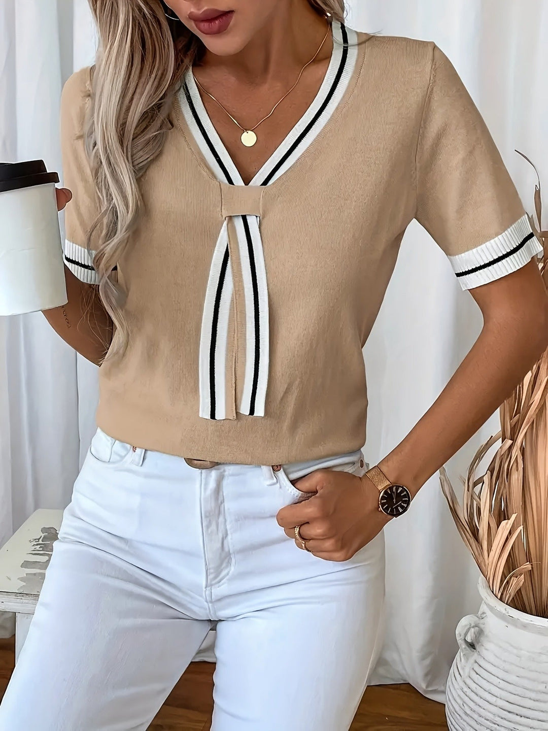Daphne | V-Hals Korte Mouwen Pullover