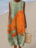 Coraline | Stijlvolle Oceanische Mouwloze Midi-Jurk