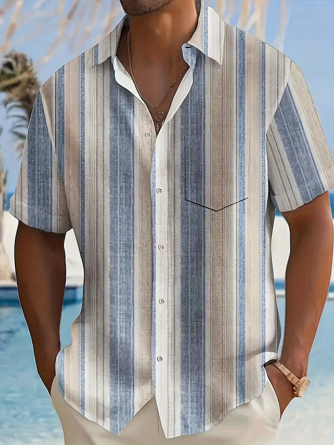 Gregory | Ontspannen Gestreepte Korte Mouwen Shirt