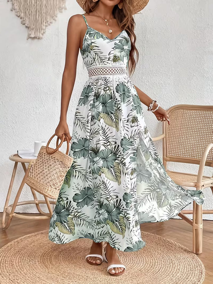 Alessandra | Bloemenprint Mouwloze Splitjurk