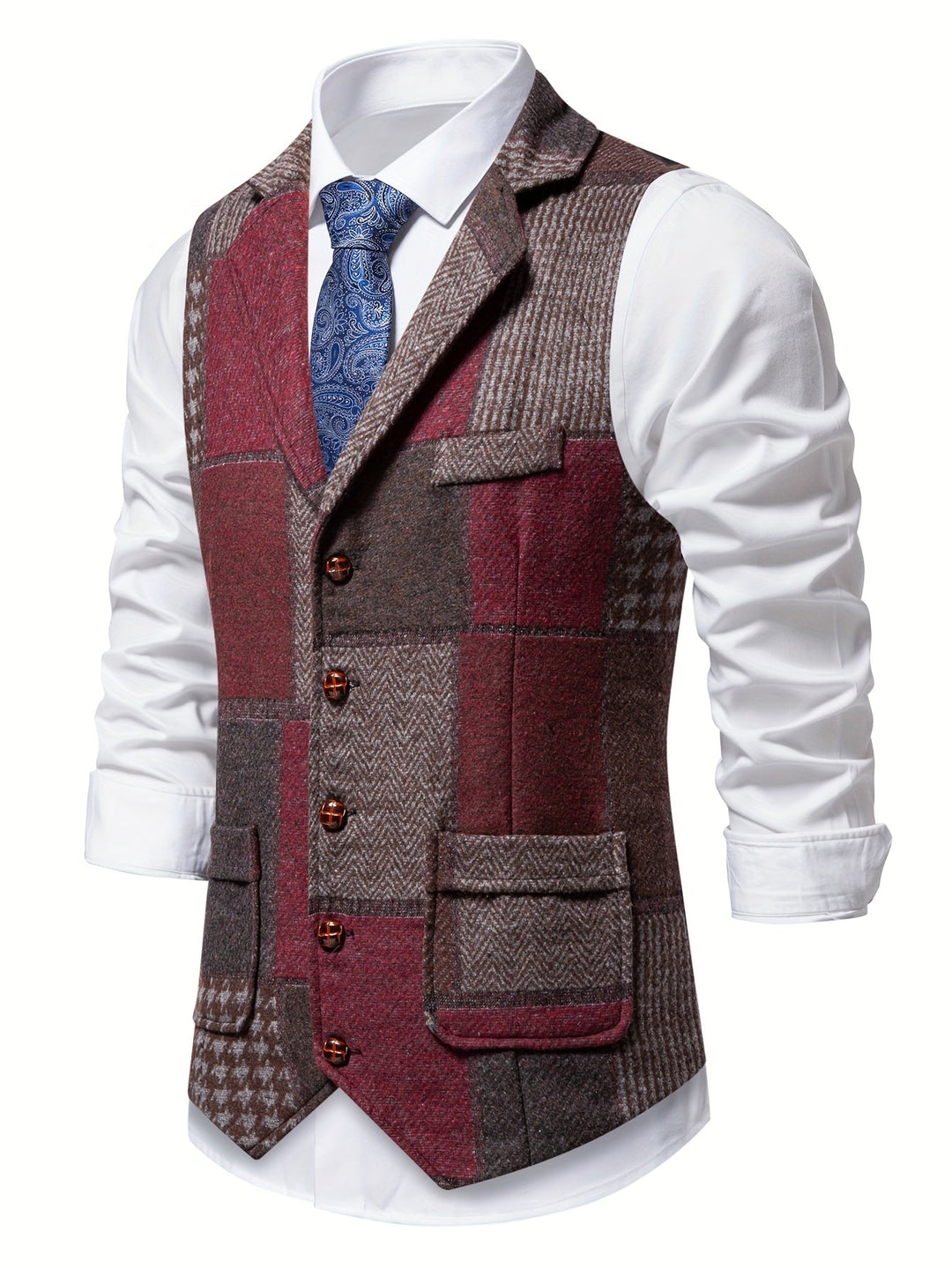 Trevor | Patchwork Vest met Visgraatpatroon