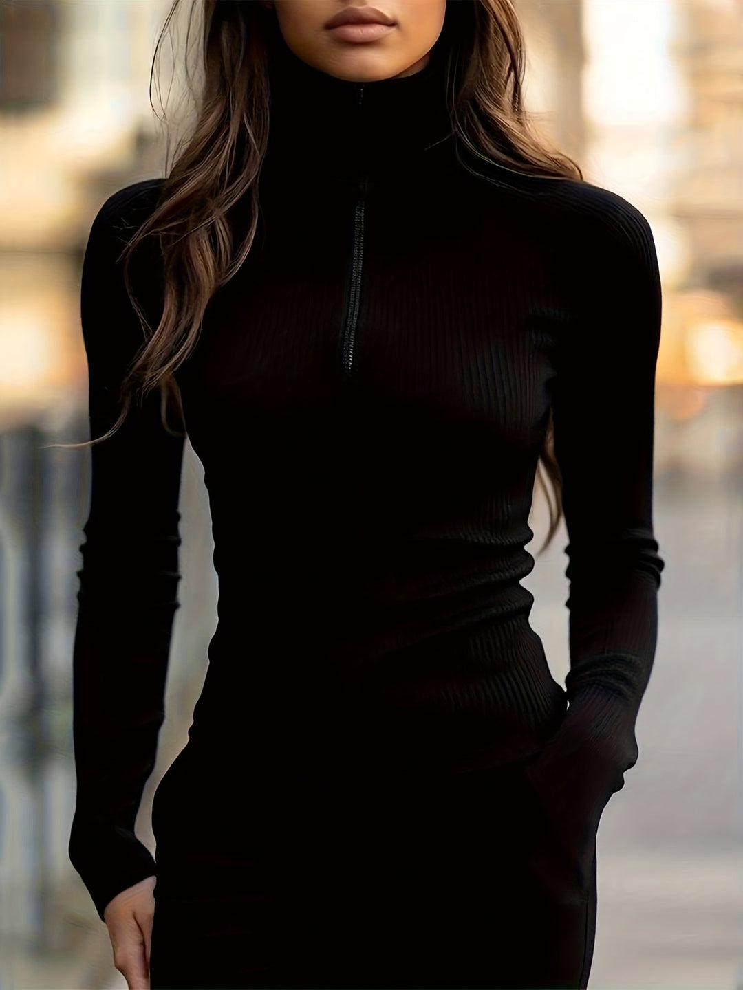 Sloane | Strakke Half-Zip Hoge Hals Top