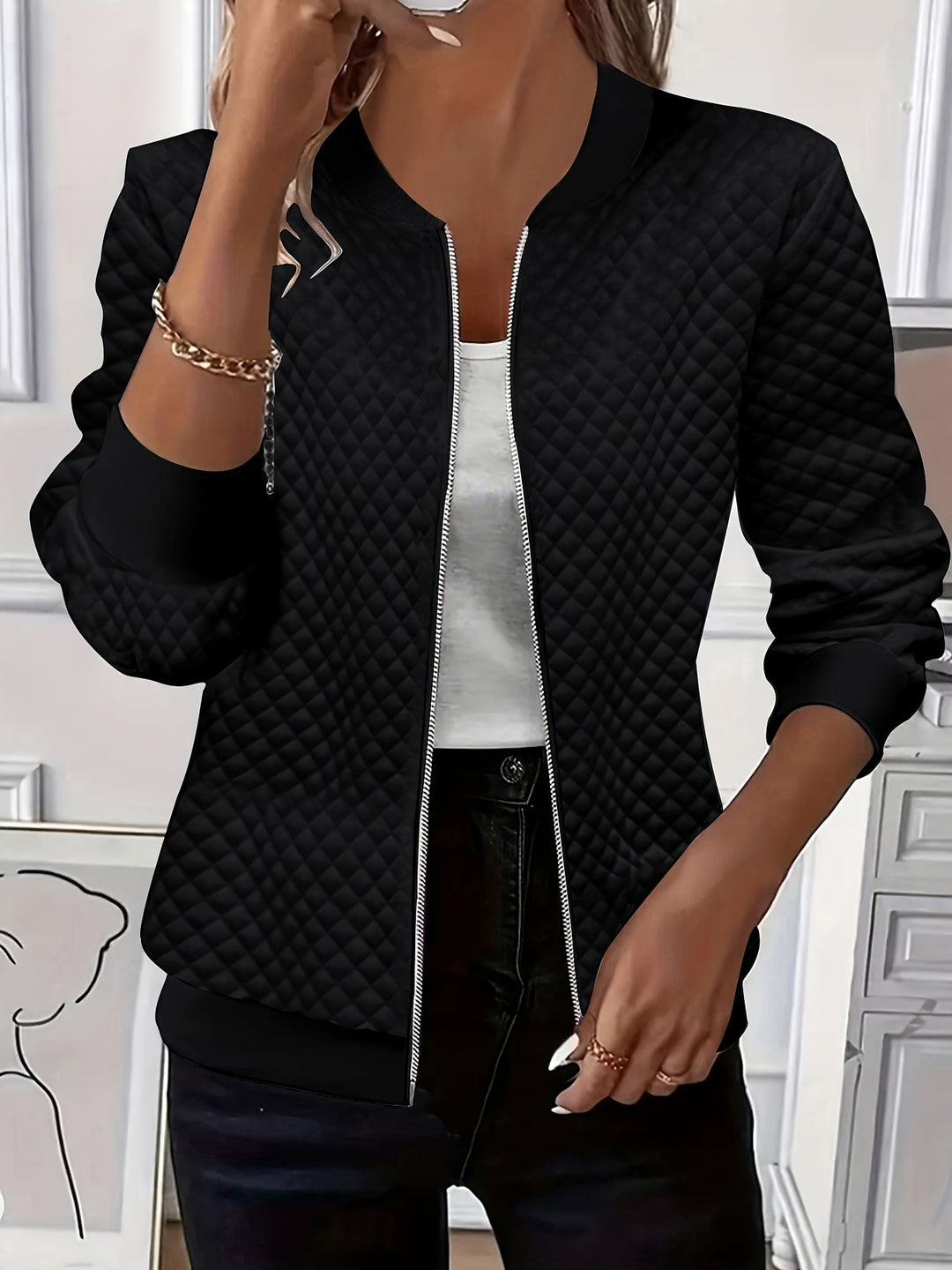 Carolyn | Gequiltte Textuur Baseball Jacket