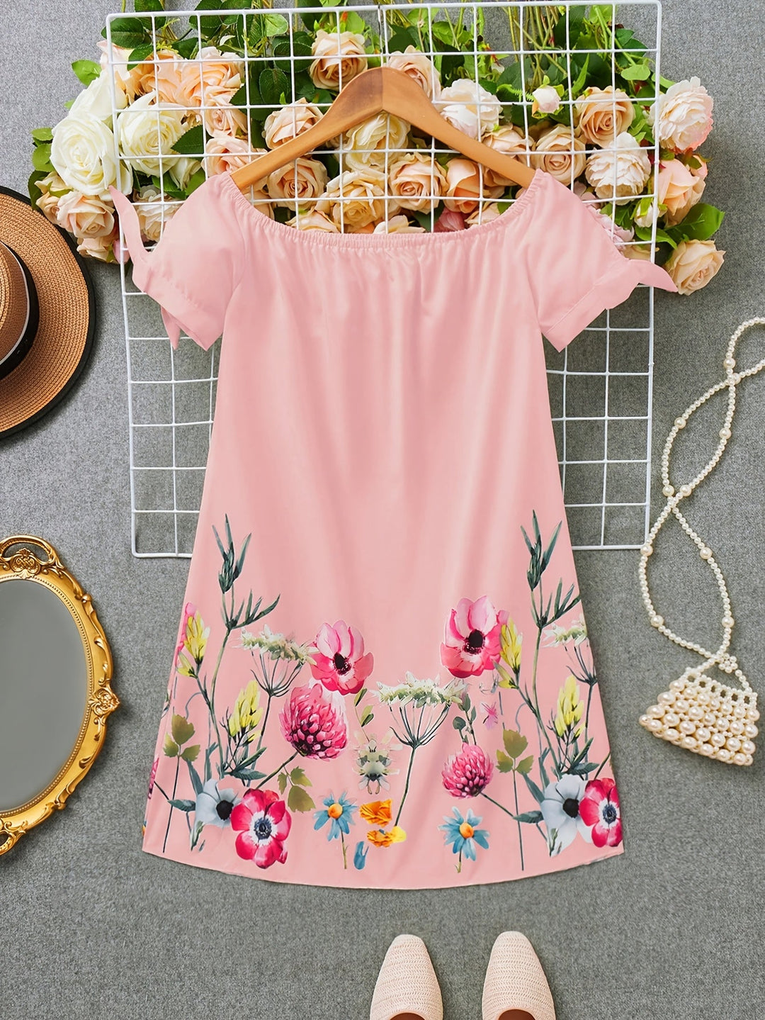 Gemma | Off-Shoulder Bloemenstrik Jurk