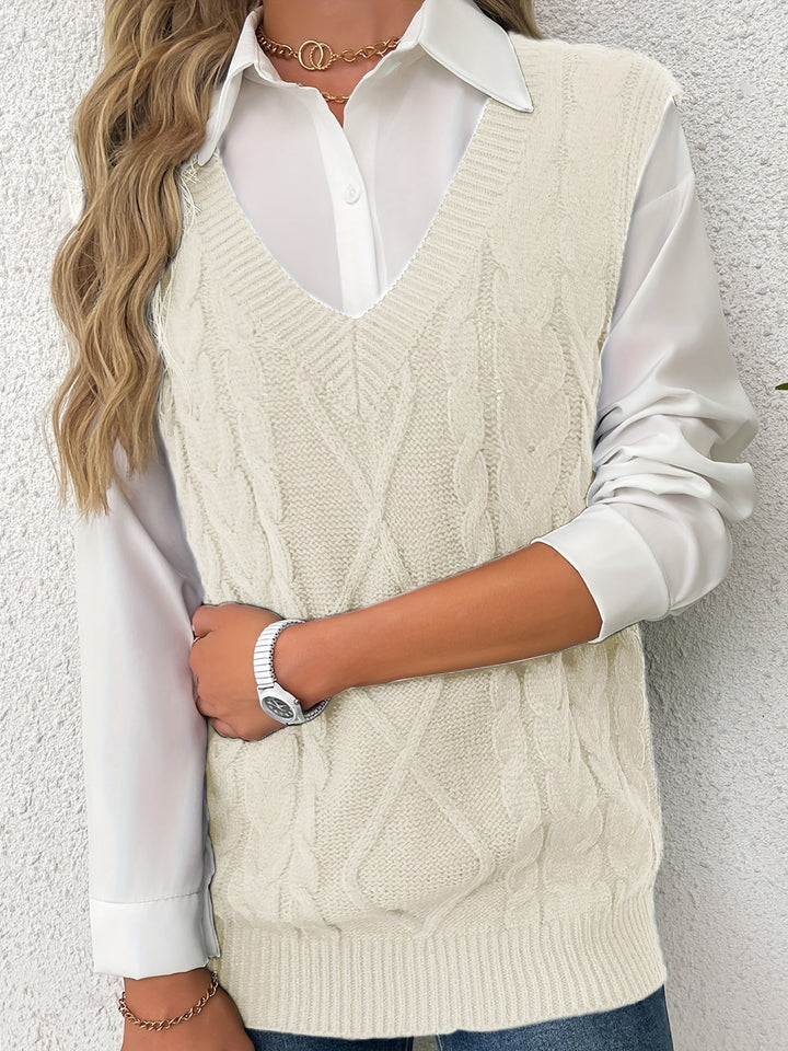 Cora | Gezellige Kabelgebreide V-Hals Sweater Vest
