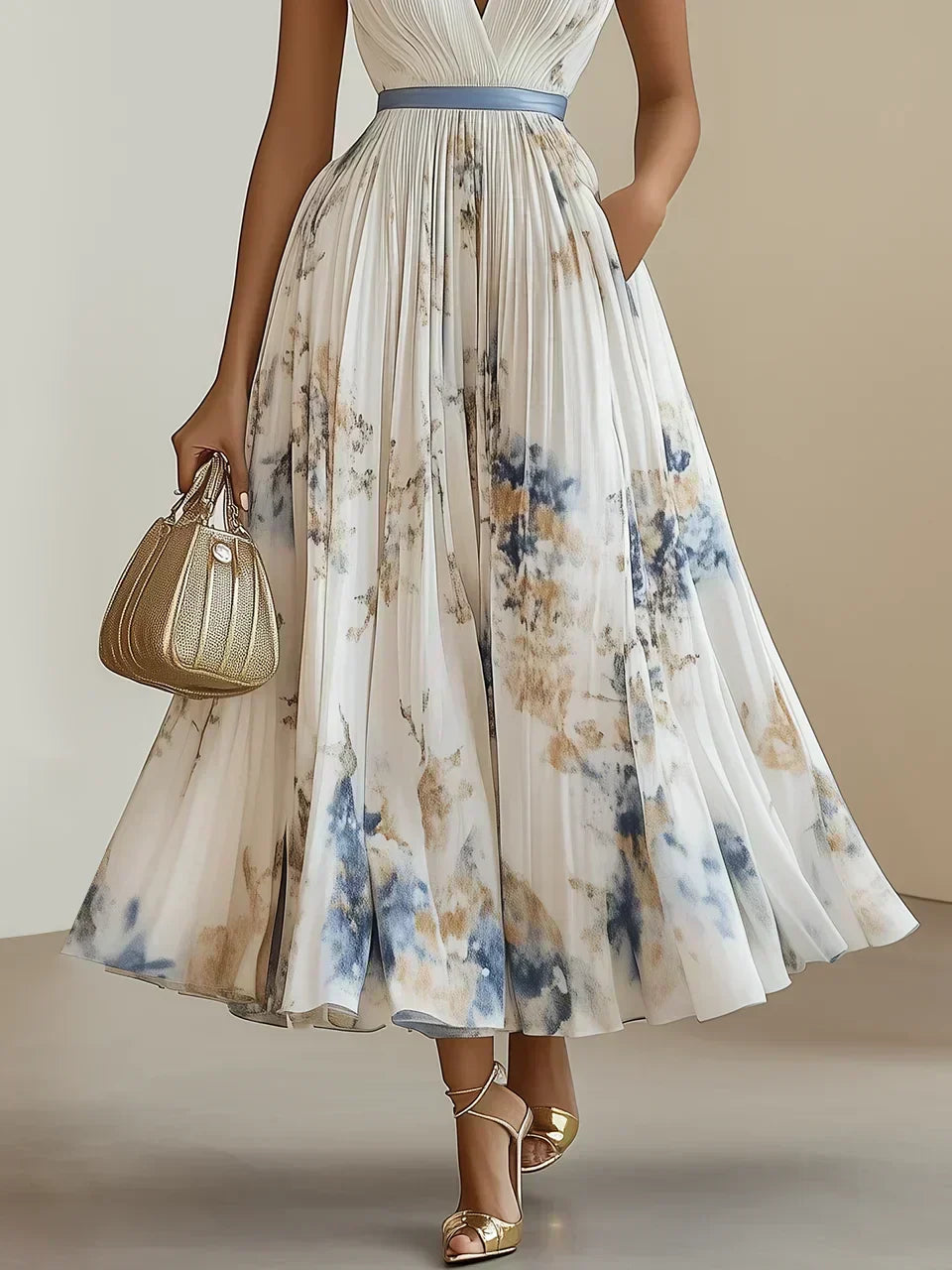 Betty | Elegante Mouwloze Lange V-Hals Jurk