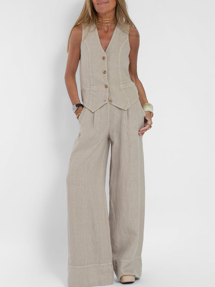 Lauren | Mouwloze V-Hals Vest &amp; Brede Pantalon Set