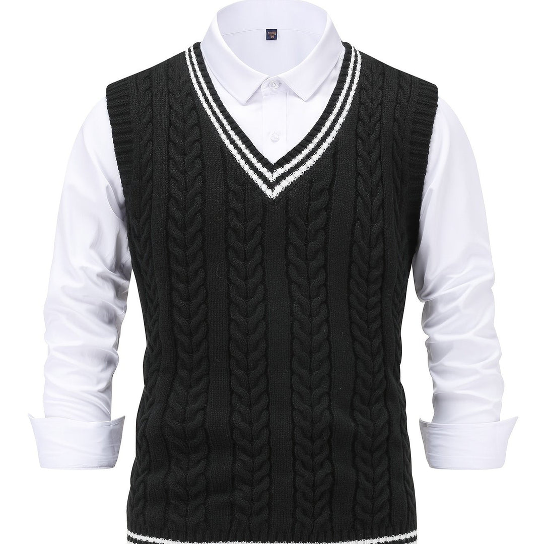 Gideon | Kabelgebreide V-Hals Sweater Vest