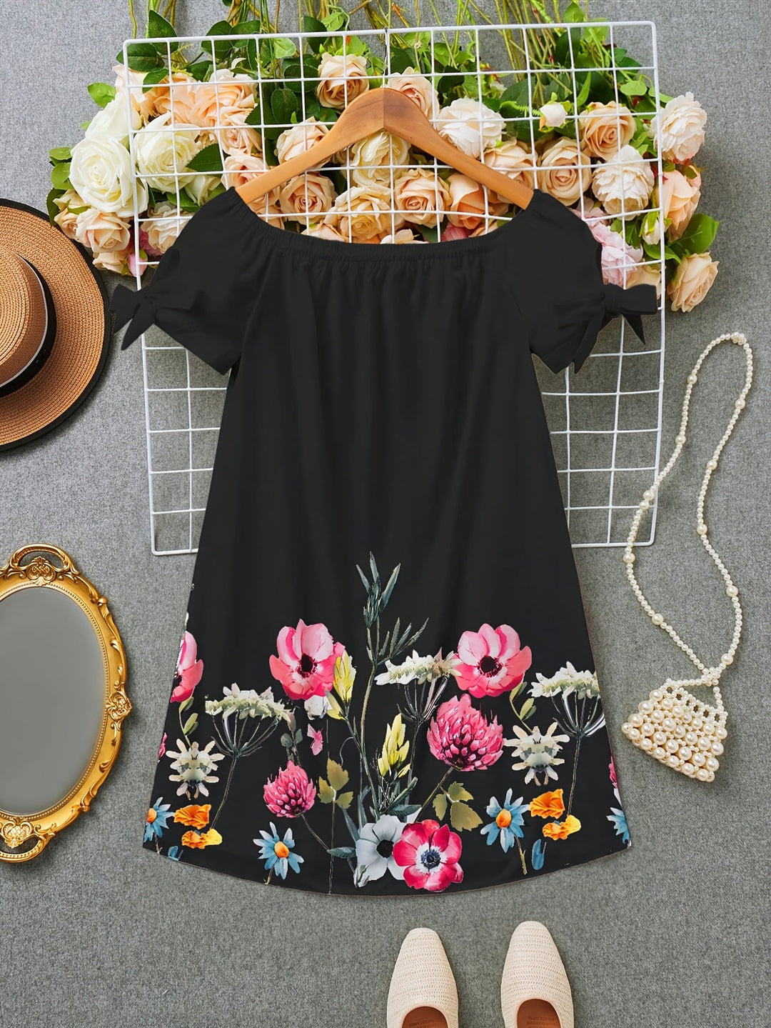 Gemma | Off-Shoulder Bloemenstrik Jurk