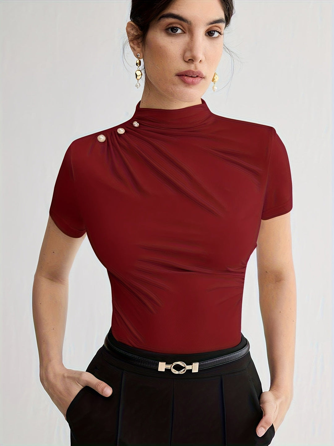 Sienna | Korte Mouw Top met Hoge Hals