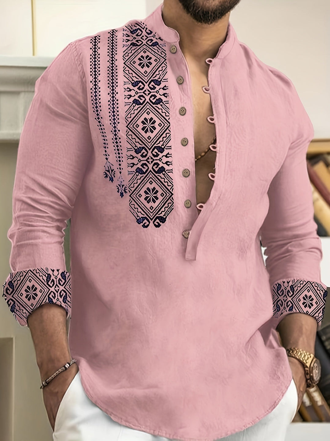 Elias | Patroon Lange Mouwen Henley Shirt