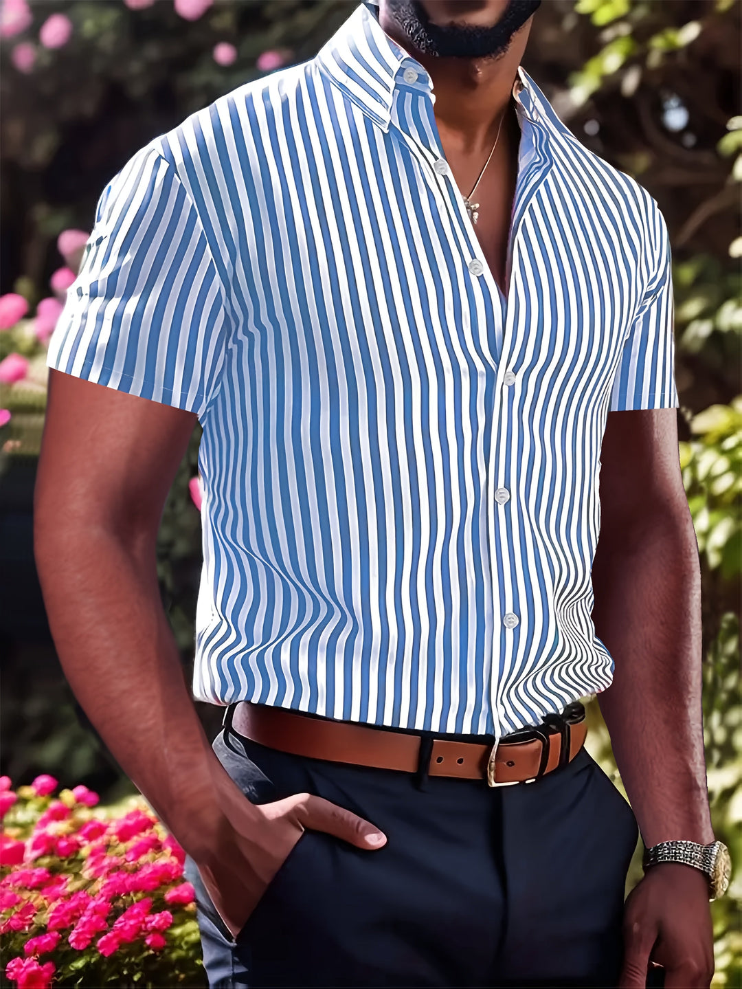 Grant | Verfijnde Gestreepte Korte Mouwen Shirt