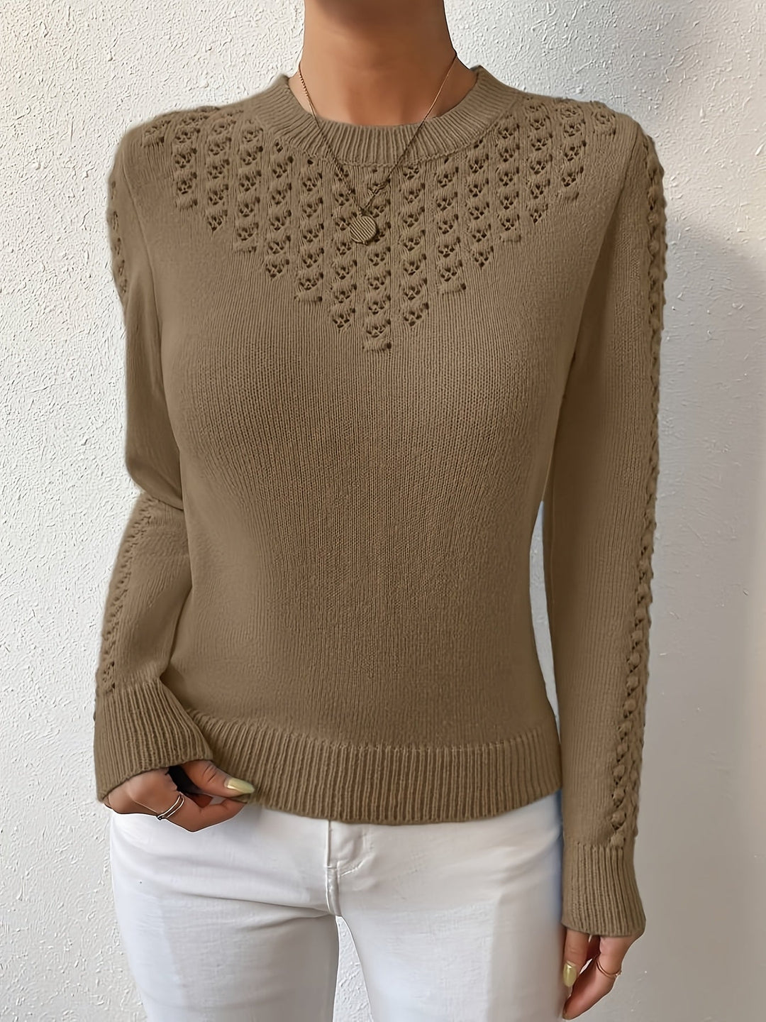 Aveline | Pointelle-Breigoed Ronde Hals Trui