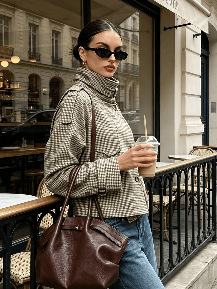 Marguerite | Staande Kraag Houndstooth Jas