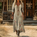 Angelica | Vintage V-hals Lange Mouwen Casual Jurk