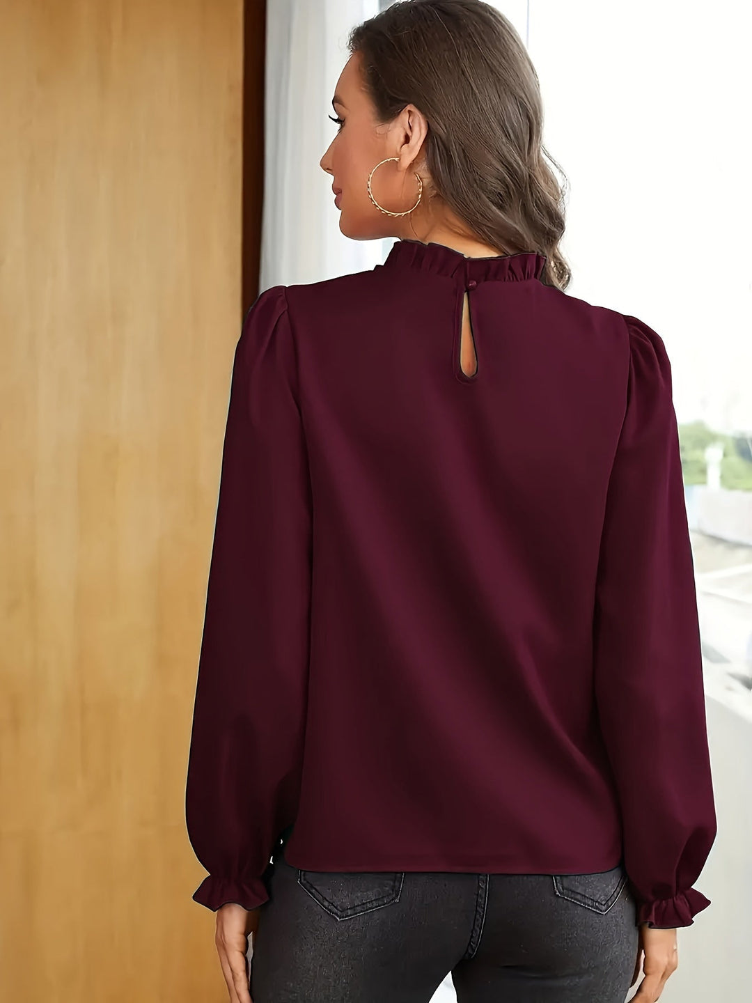 Tamsin | Rimpelige Hoge Hals Puff Mouw Blouse
