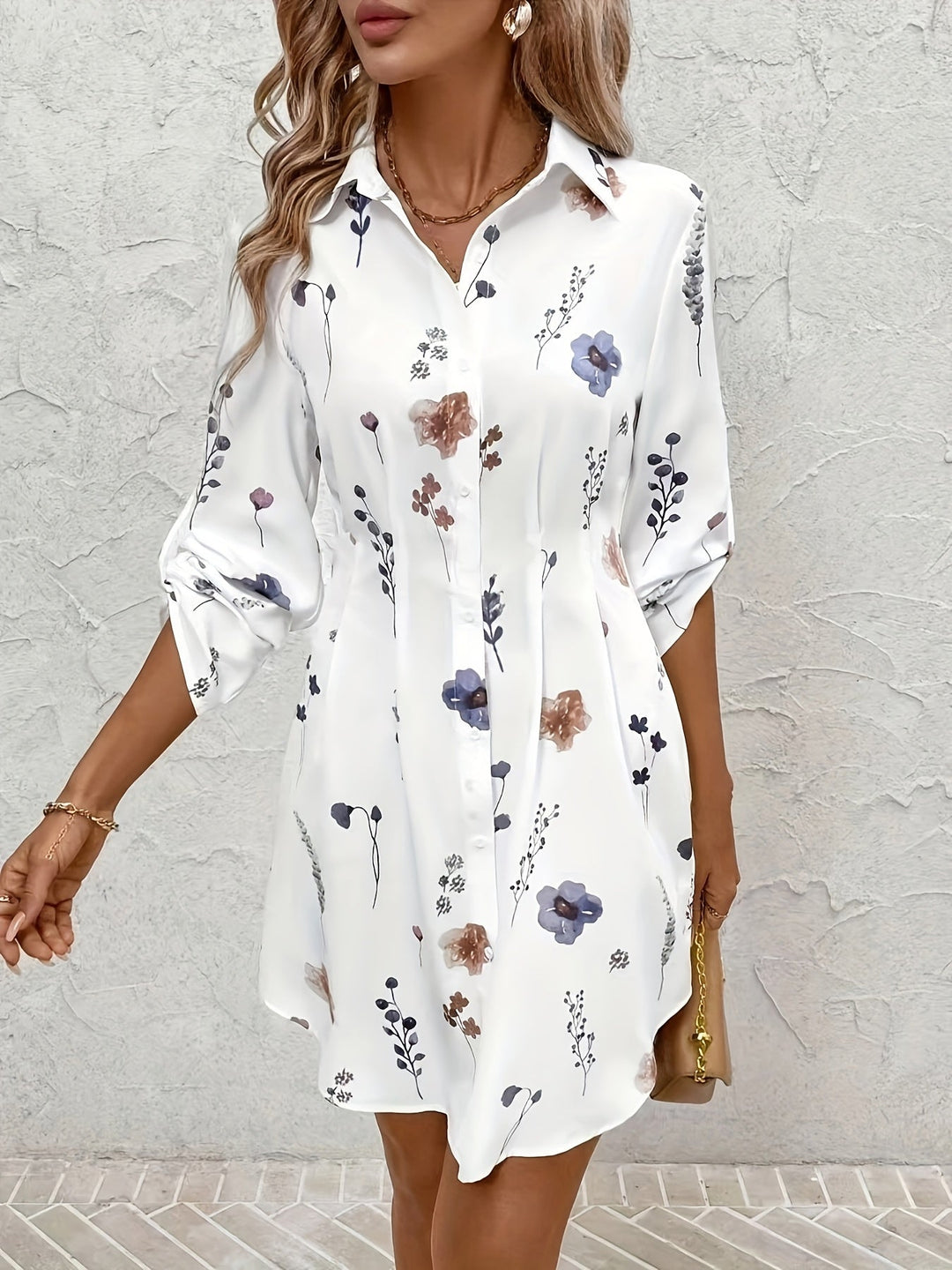 Josie | Bloemen Knop-Front Shirt Jurk