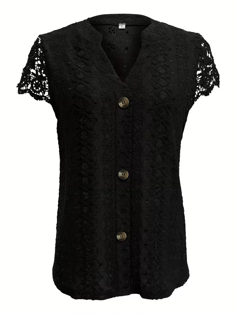 Ariana | Elegante Knop V-Hals Shirt
