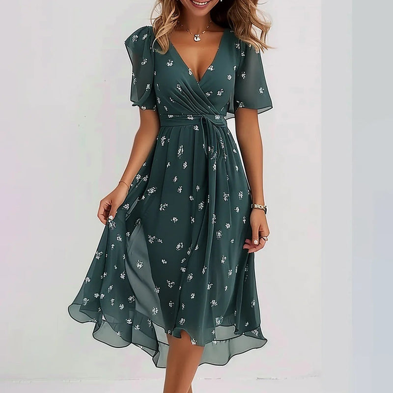 Naomie | Elegante Korte Mouwen Gedrukte Jurk