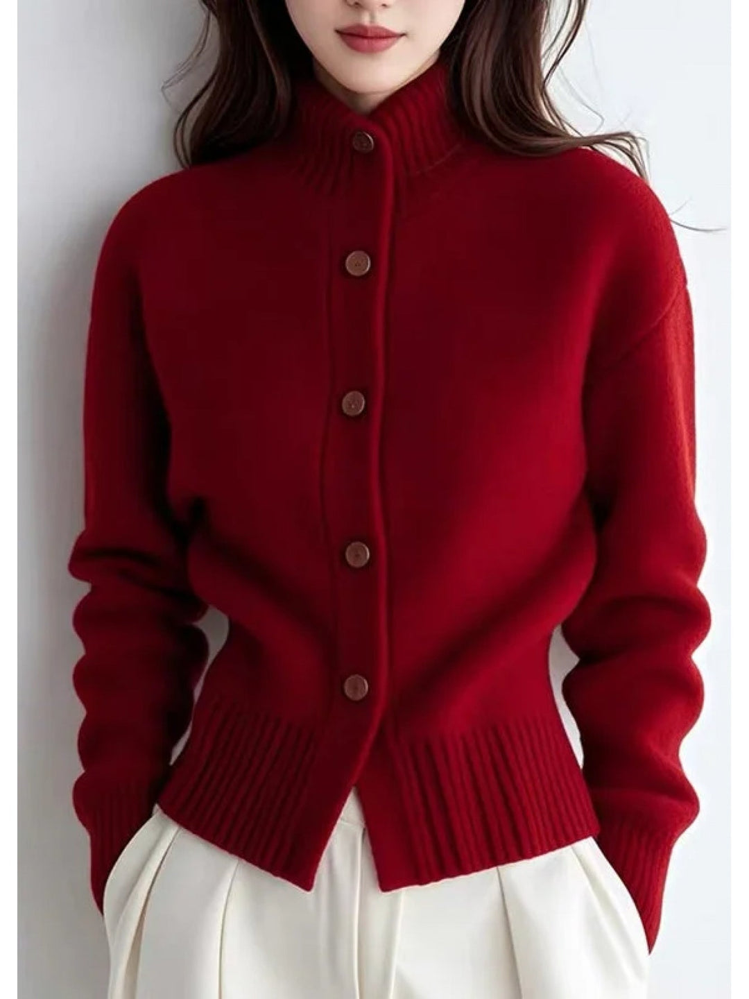 Margot | Hoge Hals Knopen Cardigan