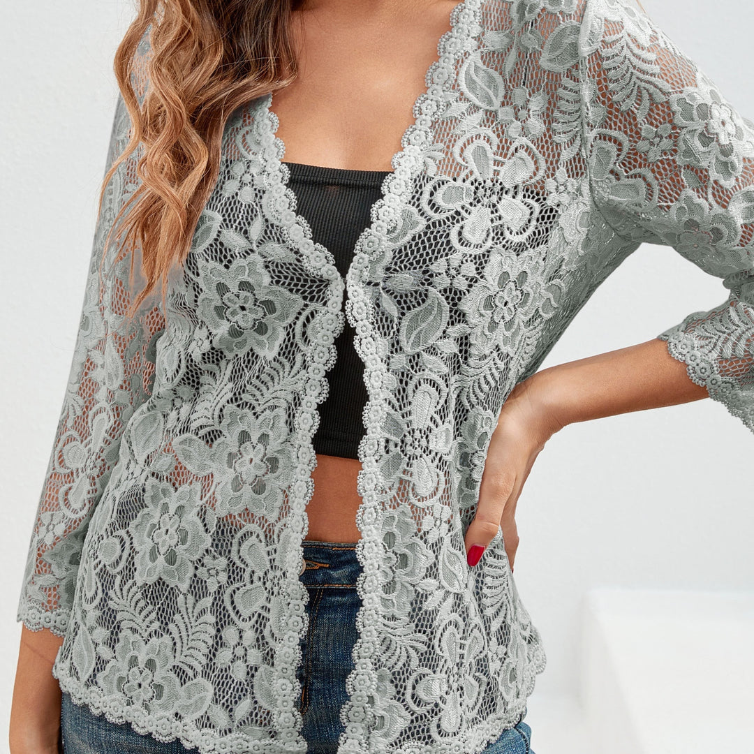 Cassandra | Bloemrijke Opengewerkte Cardigan