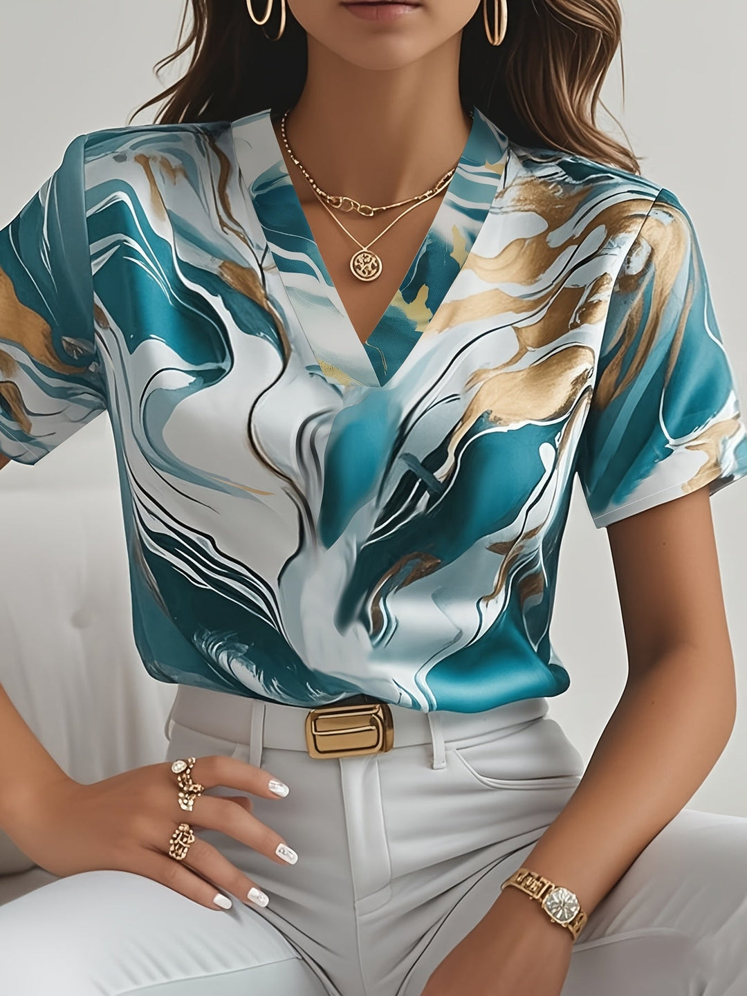 Joanna | Kunstzinnige Swirl-Print Blouse