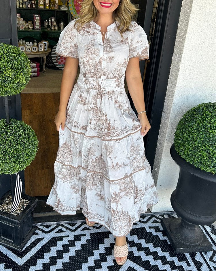 Eliza | Klassieke Toile Maxi Jurk