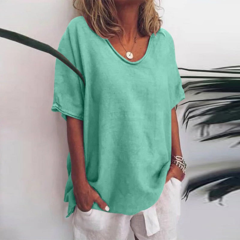 Megan | Verfijnde V-Hals Korte Mouwen Blouse