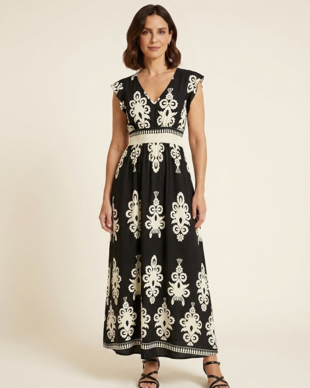 Rosalie | Barokprint V-Hals Maxi Jurk
