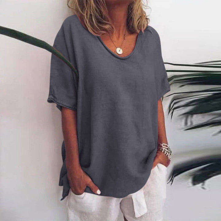 Megan | Verfijnde V-Hals Korte Mouwen Blouse