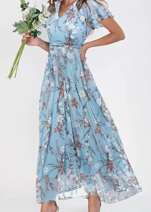 Lilia | Elegante Korte Mouwen Bloemenjurk