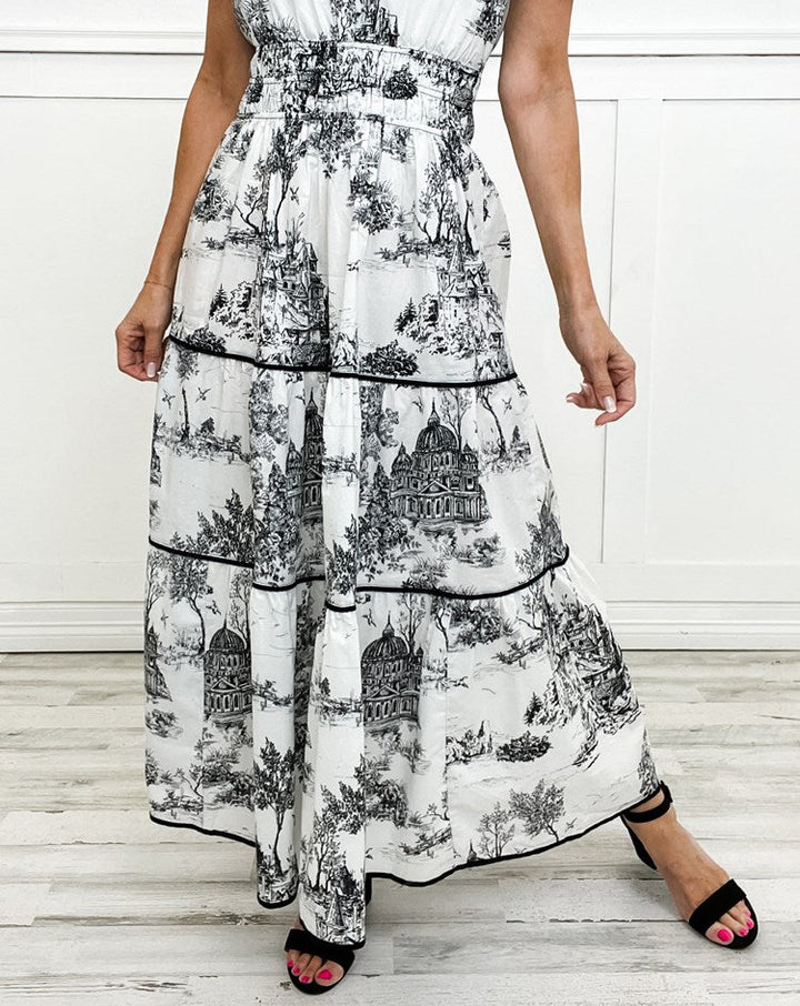 Eliza | Klassieke Toile Maxi Jurk