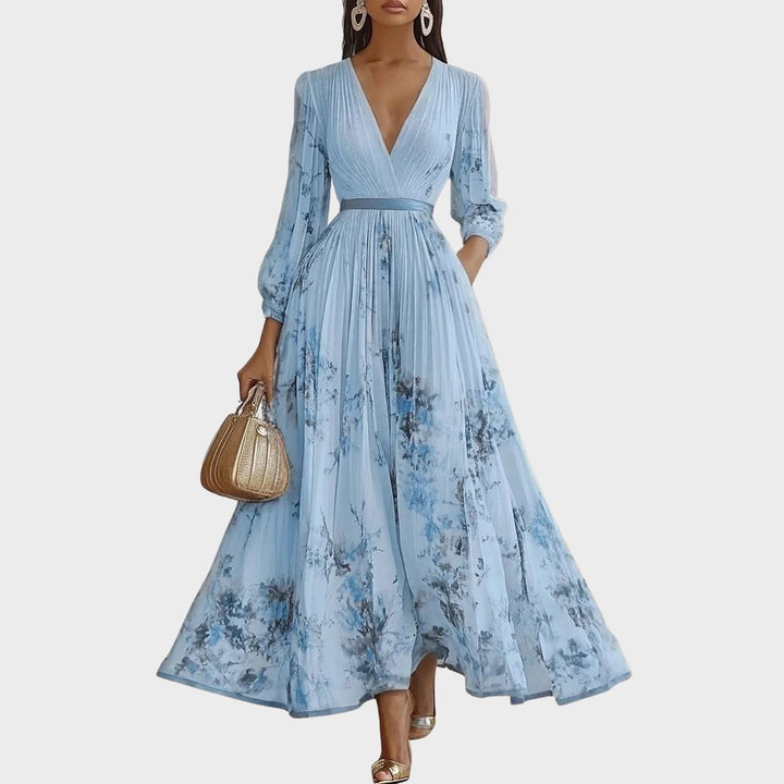 Alexia | Elegante Plissé Maxi V-Hals Jurk
